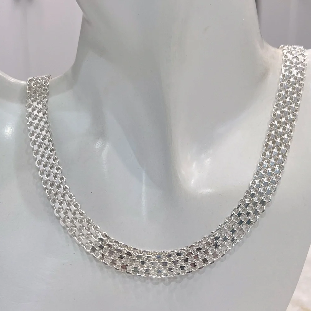 Wide Bismarck Sterling Silver Chain Necklace - Picture 3 of 8